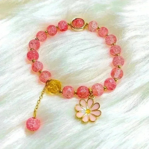 Pink beaded Flower Pendant Bracelet - Picture 1 of 7